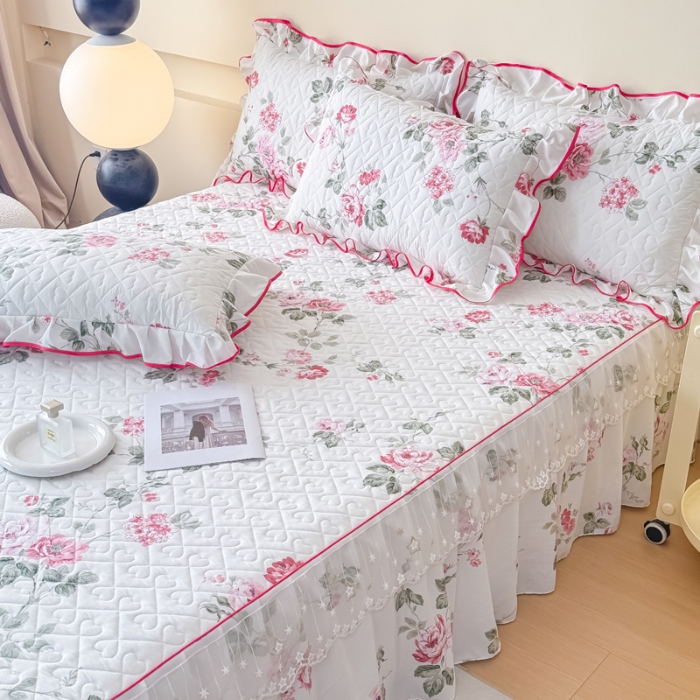 91家纺网 家纺一手货源 找家纺 （总）2025云朵棉多功能印花全夹棉床裙四件套 夹棉被套空调被蕾丝花边加棉床裙三件套枕套夏被单品