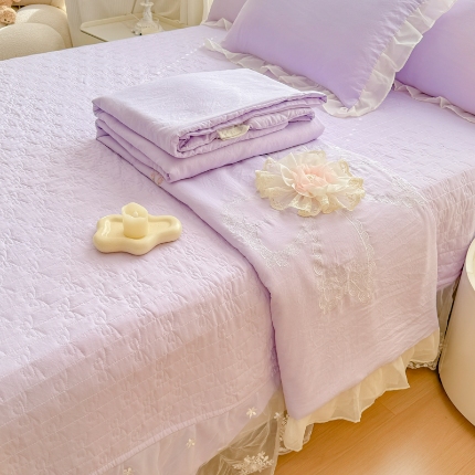 91家纺网 家纺一手货源 找家纺 2025春夏新品韩版公主风超柔水洗棉床盖四件套刺绣针织棉双层纱纯棉棉麻全棉公主风夏被床盖款四件套   花韵-嫩黄  