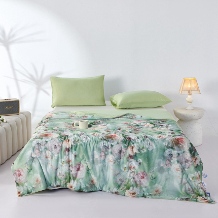 91家纺网 家纺一手货源 找家纺 缔锦家纺 2025新款凉感丝印花夏被 叶韵-青春绿