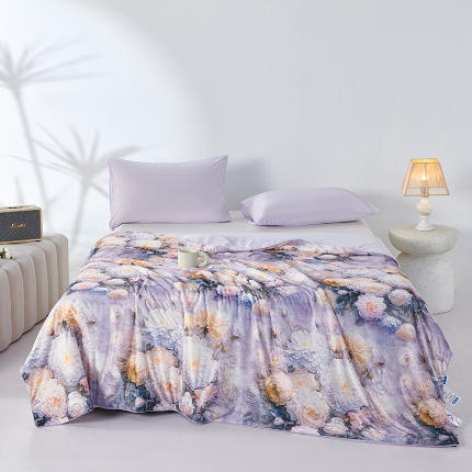 91家纺网 家纺一手货源 找家纺 缔锦家纺 2025新款凉感丝印花夏被 悠然-浪漫紫