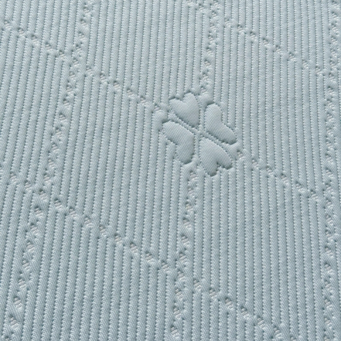 91家纺网 家纺一手货源 找家纺 漫布云 2025新款凉豆豆PE凉感丝花边床裙款冰豆豆凉席床盖三件套 四叶草-水蓝