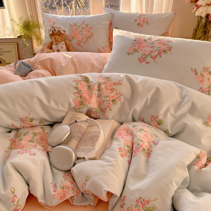 91家纺网 家纺一手货源 找家纺 富瑞阁 新款印花加厚加密13070全棉四件套（全尺寸）花影缤纷
