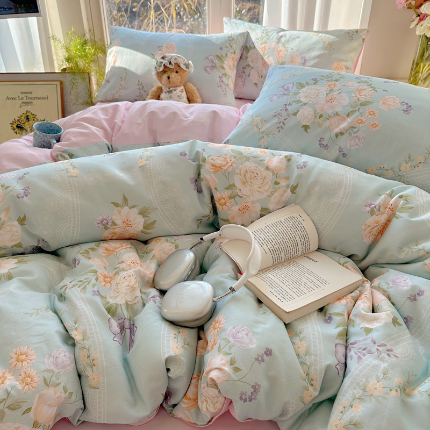 91家纺网 家纺一手货源 找家纺 富瑞阁 新款印花加厚加密13070全棉四件套（全尺寸）绿意丛生