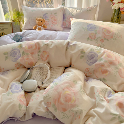 91家纺网 家纺一手货源 找家纺 富瑞阁 新款印花加厚加密13070全棉四件套（全尺寸）米洛紫