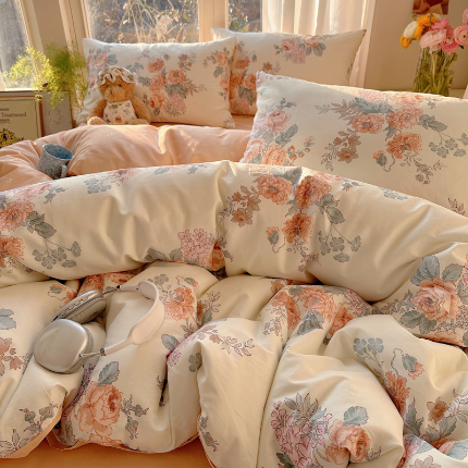 91家纺网 家纺一手货源 找家纺 富瑞阁 新款印花加厚加密13070全棉四件套（全尺寸）安娜花园