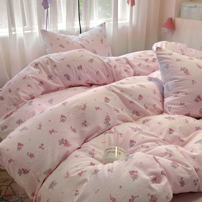 91家纺网 家纺一手货源 找家纺 初念 2025新款云感针织双层纱三件套-四件套【提供买家秀】