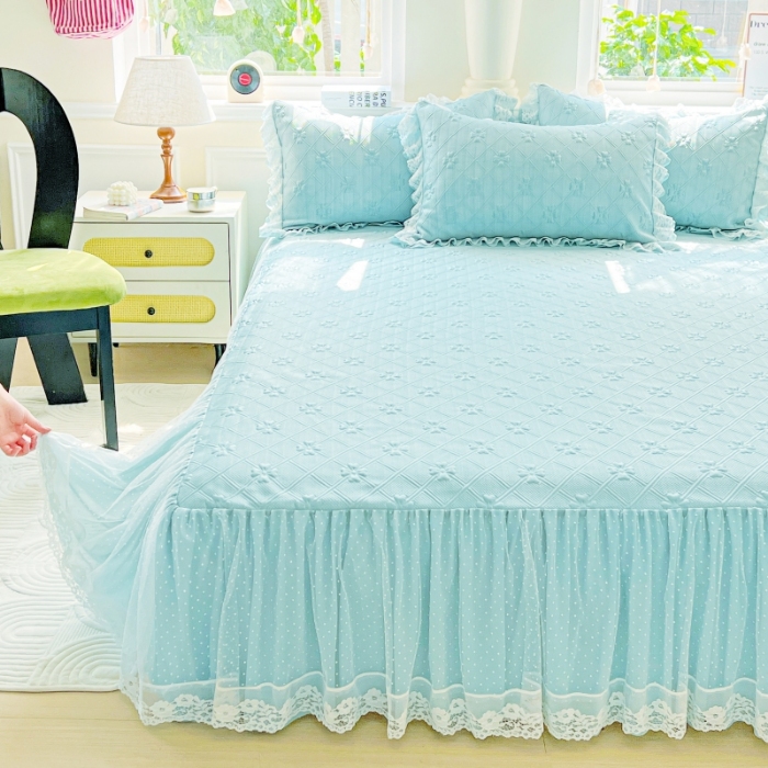 91家纺网 家纺一手货源 找家纺 （总）创爱家纺 2025新款3D提花冰豆豆床裙款凉席夏被四件套