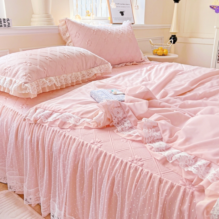 91家纺网 家纺一手货源 找家纺 （总）创爱家纺 2025新款3D提花冰豆豆床裙款凉席夏被四件套