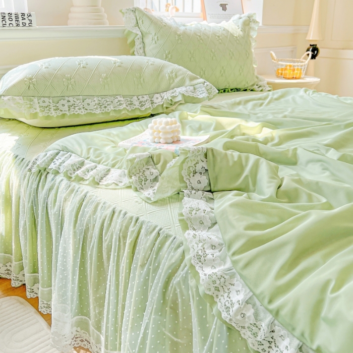 91家纺网 家纺一手货源 找家纺 （总）创爱家纺 2025新款3D提花冰豆豆床裙款凉席夏被四件套