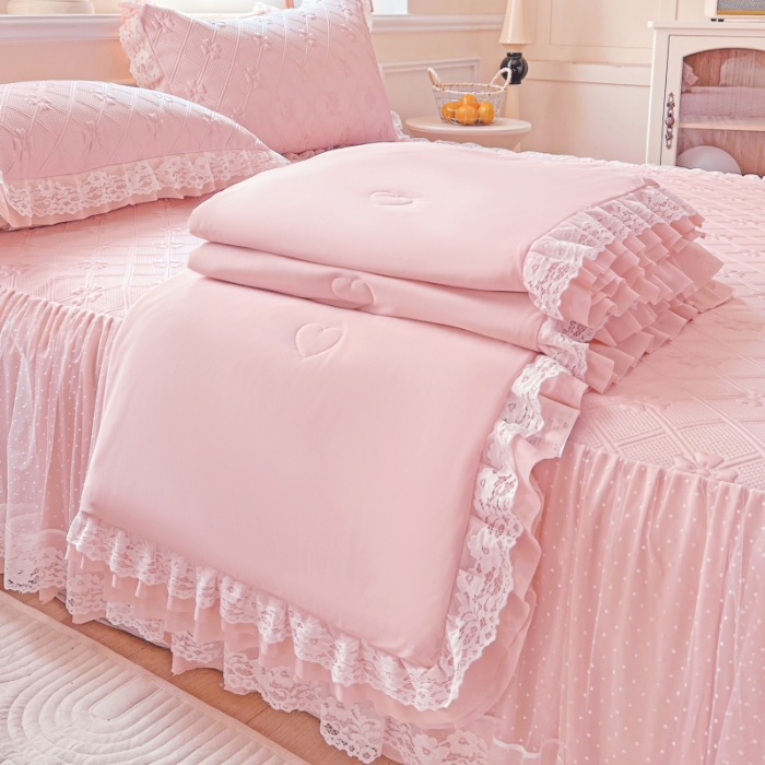 91家纺网 家纺一手货源 找家纺 （总）创爱家纺 2025新款3D提花冰豆豆床裙款凉席夏被四件套