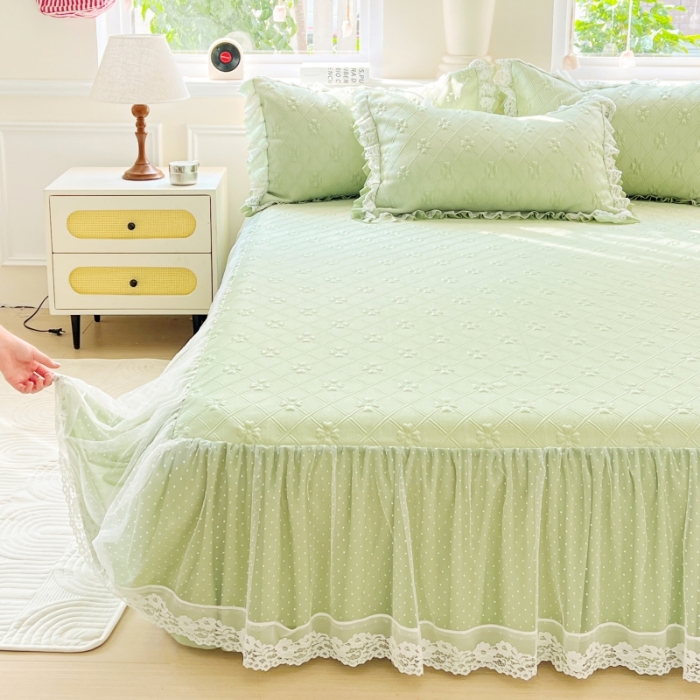 91家纺网 家纺一手货源 找家纺 （总）2025 新款3D提花冰豆豆凉席韩版花边床裙款夏被四件套
