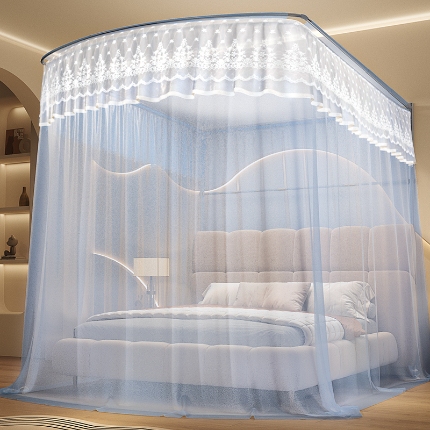 91家纺网 家纺一手货源 找家纺 （总）家居蚊帐钓鱼杆伸缩蚊帐可调节u型1.5宫廷1.2m1.8米床加密加厚文帐一套