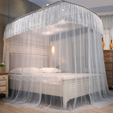 91家纺网 家纺一手货源 找家纺 （总）家居蚊帐钓鱼杆伸缩蚊帐可调节u型1.5宫廷1.2m1.8米床加密加厚文帐一套