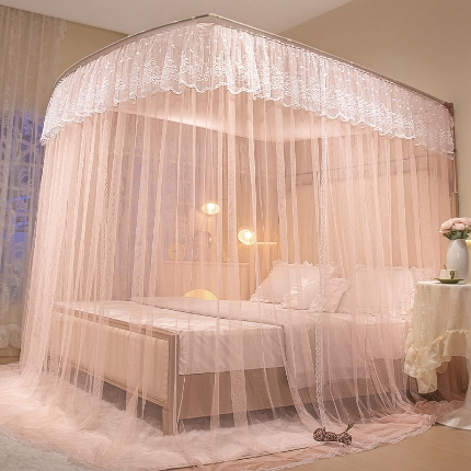 91家纺网 家纺一手货源 找家纺 （总）家居蚊帐钓鱼杆伸缩蚊帐可调节u型1.5宫廷1.2m1.8米床加密加厚文帐一套