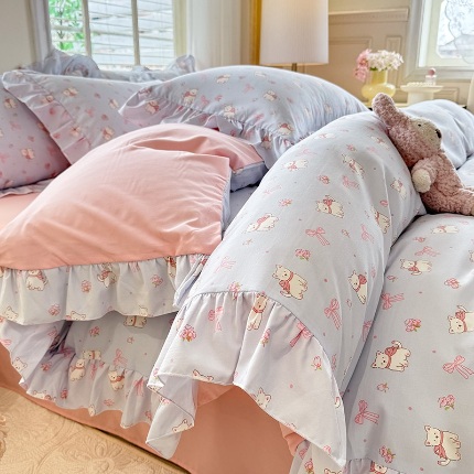 91家纺网 家纺一手货源 找家纺 （总） 2025新款韩版花边云朵棉四件套