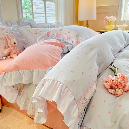 91家纺网 家纺一手货源 找家纺 （总） 2025新款韩版花边云朵棉四件套