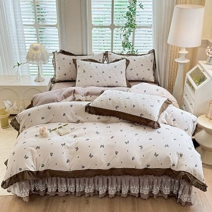 91家纺网 家纺一手货源 找家纺 （总）2025春夏新款复古印花小碎花针织棉双层纱夹棉床盖四件套