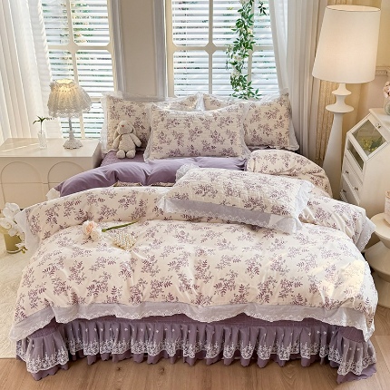 91家纺网 家纺一手货源 找家纺 （总）2025春夏新款复古印花小碎花针织棉双层纱夹棉床盖四件套