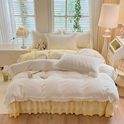 91家纺网 家纺一手货源 找家纺 （总）2025春夏新款复古印花小碎花针织棉双层纱夹棉床盖四件套