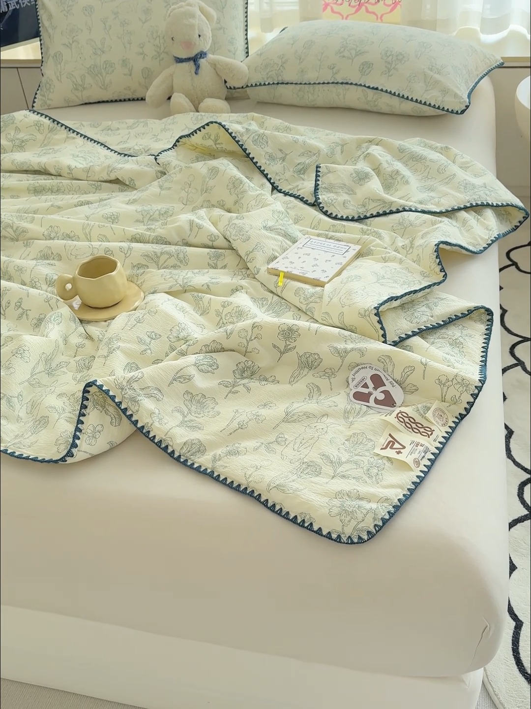 91家纺网 家纺一手货源 找家纺 （总）星巴k家纺 2025新款贝壳绣三角针花边工艺款贝壳边夏被夏凉被空调被四件套【可提供买家秀】