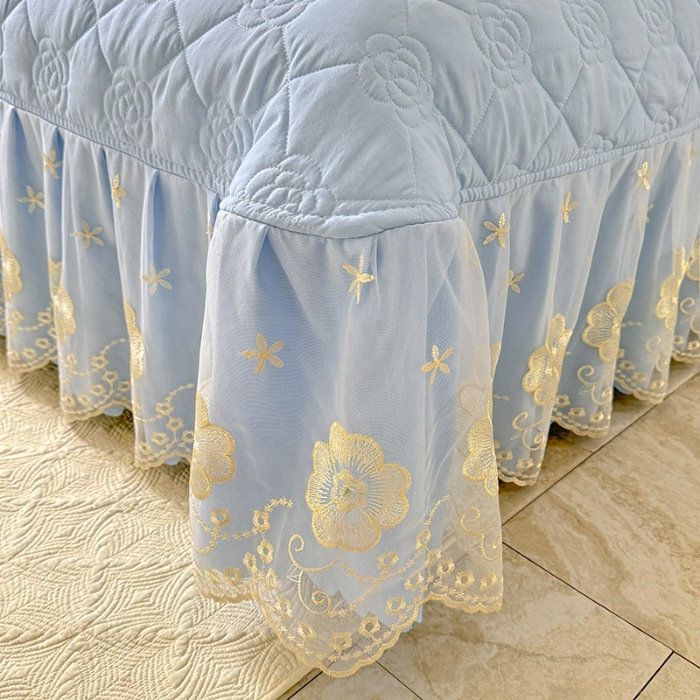 91家纺网 家纺一手货源 找家纺 苏米娜家纺2025春夏韩版法式公主风水洗棉床盖款四件套多功能被套 夏被床盖四件套多功能二合一水洗棉夹泡泡棉小竺棉棉床裙款四件套 香榭丽-婴儿蓝