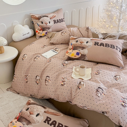 RYB红黄兰 2025新款ins卡通5D立体数码全棉纯棉有氧双层纱四件套系列 巧克力兔兔