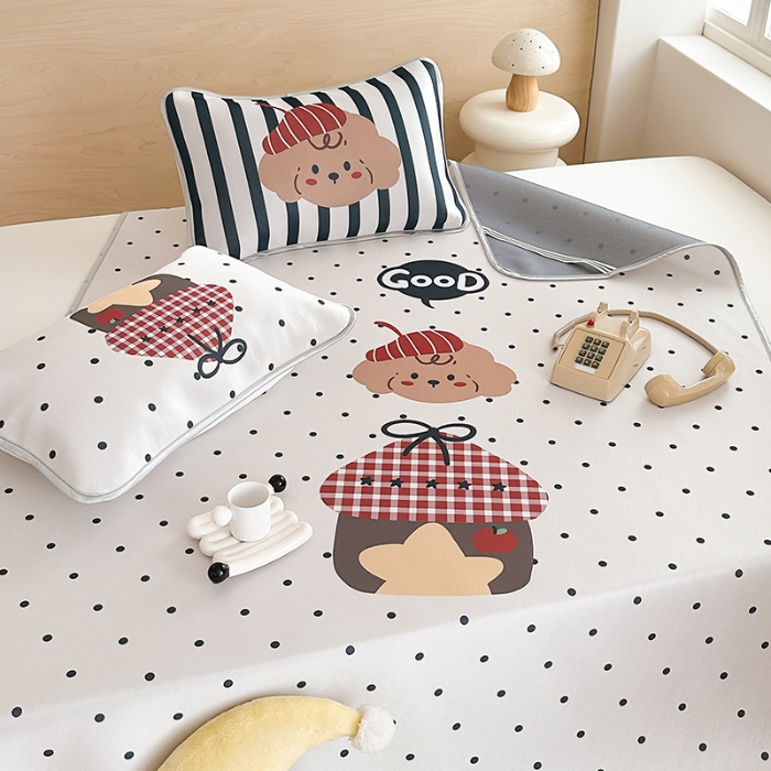 91家纺网 家纺一手货源 找家纺 （总）RYB红黄兰 2025新款INS原创超萌卡通大版碳光冰丝凉席三明治空调席三件套席子