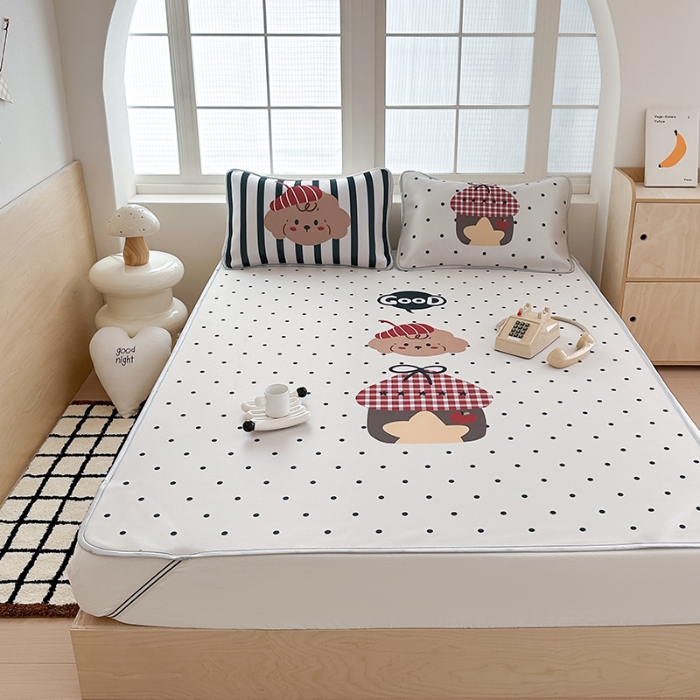 91家纺网 家纺一手货源 找家纺 （总）RYB红黄兰 2025新款INS原创超萌卡通大版碳光冰丝凉席三明治空调席三件套席子