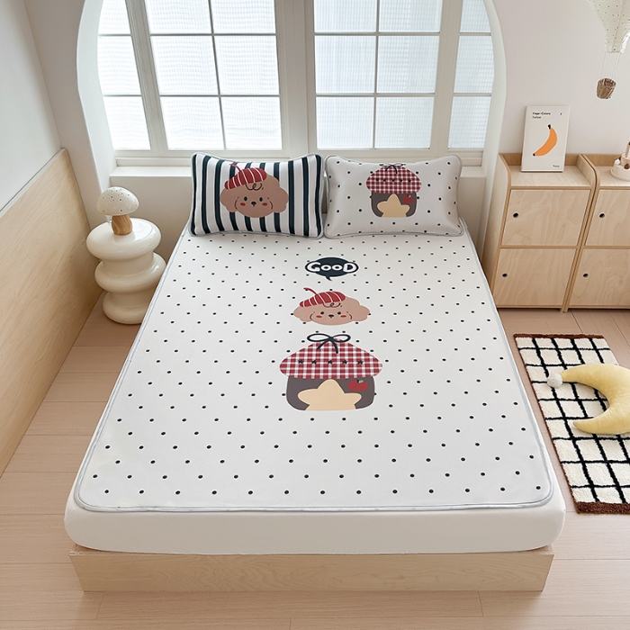 91家纺网 家纺一手货源 找家纺 （总）RYB红黄兰 2025新款INS原创超萌卡通大版碳光冰丝凉席三明治空调席三件套席子