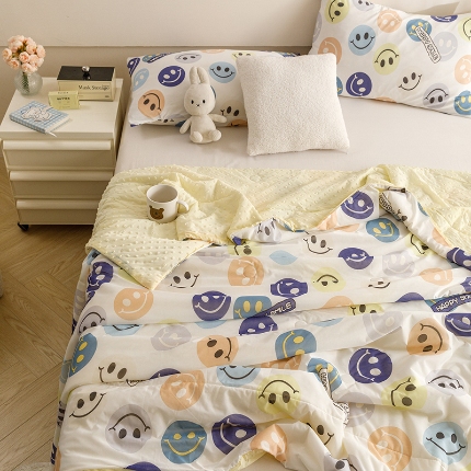 91家纺网 家纺一手货源 找家纺 （总）绒梦里2025A类高克重有氨印花凉感冰豆豆夏被直播爆款儿童学生夏凉被空调被