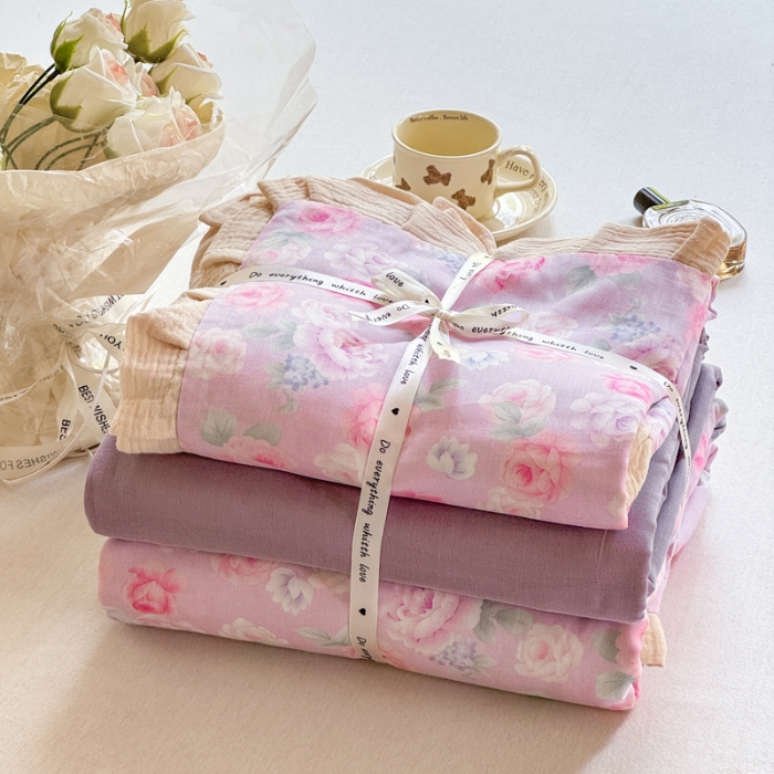 91家纺网 家纺一手货源 找家纺 （总）【苏东来】2025韩版木耳花边纯棉全棉双层纱四件套全棉纯棉小碎花印花四件套法式赫本公主风皱皱纱蕾丝花边四件套针织棉四件套件