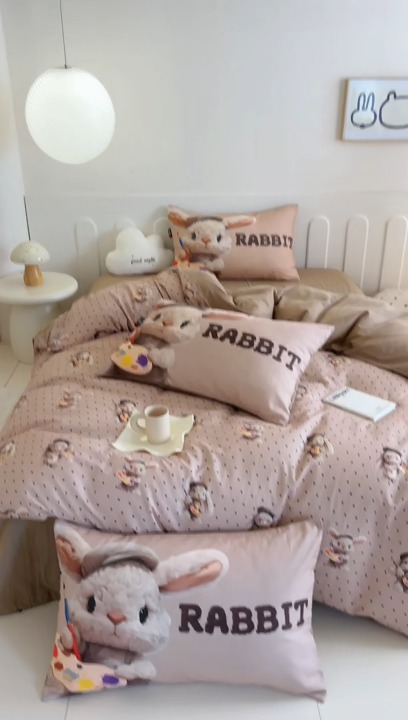 91家纺网 家纺一手货源 找家纺 （总）RYB红黄兰 2025新款ins卡通5D立体数码全棉纯棉有氧双层纱四件套系列