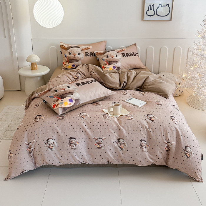 91家纺网 家纺一手货源 找家纺 （总）RYB红黄兰 2025新款ins卡通5D立体数码全棉纯棉有氧双层纱四件套系列