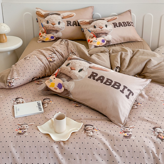 91家纺网 家纺一手货源 找家纺 （总）RYB红黄兰 2025新款ins卡通5D立体数码全棉纯棉有氧双层纱四件套系列