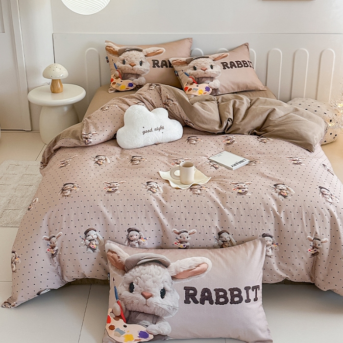 91家纺网 家纺一手货源 找家纺 （总）RYB红黄兰 2025新款ins卡通5D立体数码全棉纯棉有氧双层纱四件套系列