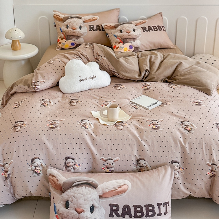 91家纺网 家纺一手货源 找家纺 （总）RYB红黄兰 2025新款ins卡通5D立体数码全棉纯棉有氧双层纱四件套系列