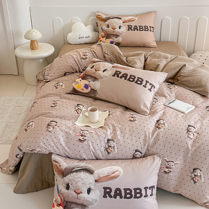 91家纺网 家纺一手货源 找家纺 （总）RYB红黄兰 2025新款ins卡通5D立体数码全棉纯棉有氧双层纱四件套系列