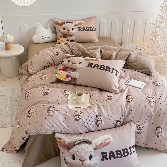 91家纺网 家纺一手货源 找家纺 （总）RYB红黄兰 2025新款ins卡通5D立体数码全棉纯棉有氧双层纱四件套系列