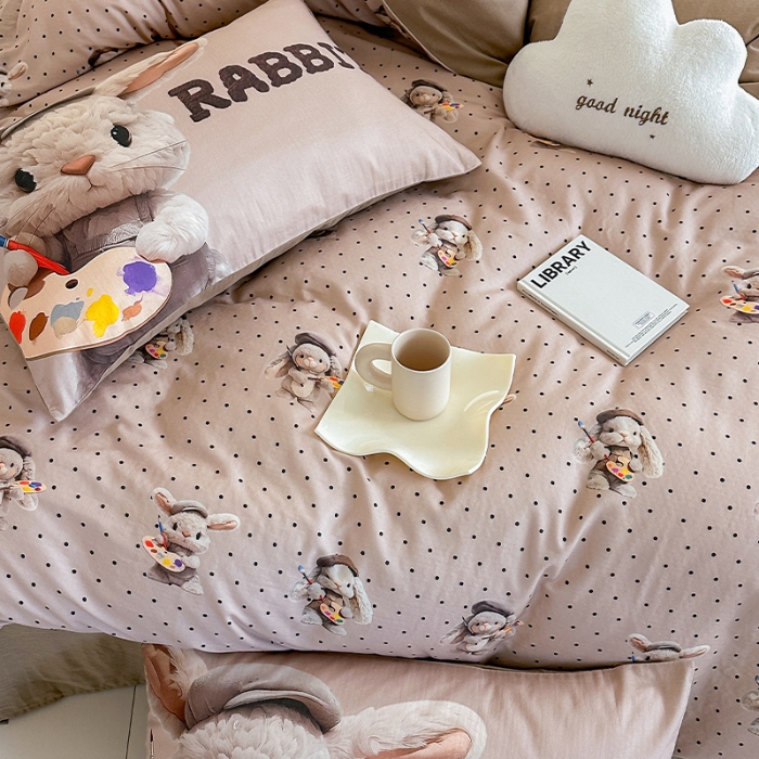 91家纺网 家纺一手货源 找家纺 （总）RYB红黄兰 2025新款ins卡通5D立体数码全棉纯棉有氧双层纱四件套系列