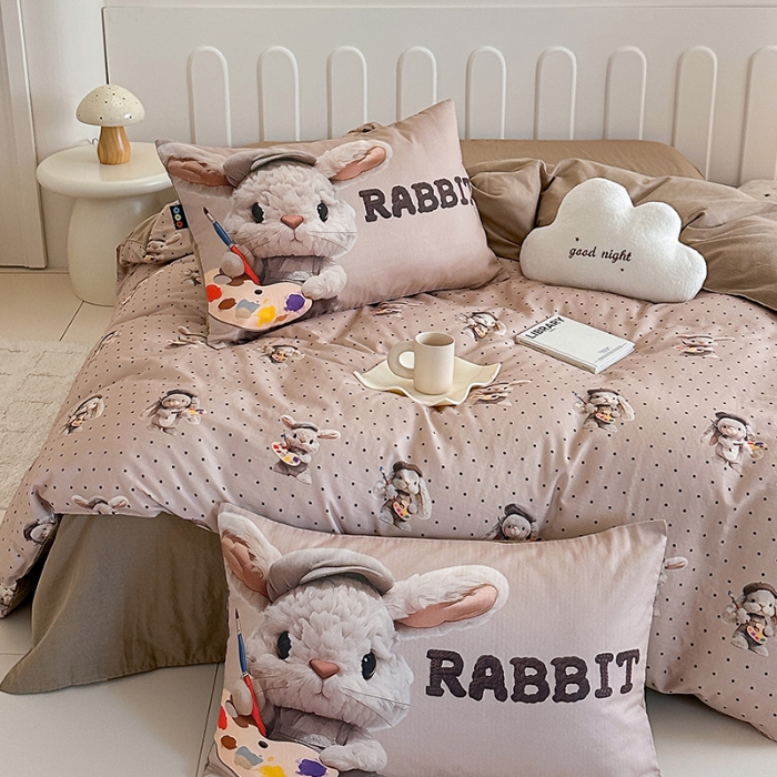 91家纺网 家纺一手货源 找家纺 （总）RYB红黄兰 2025新款ins卡通5D立体数码全棉纯棉有氧双层纱四件套系列