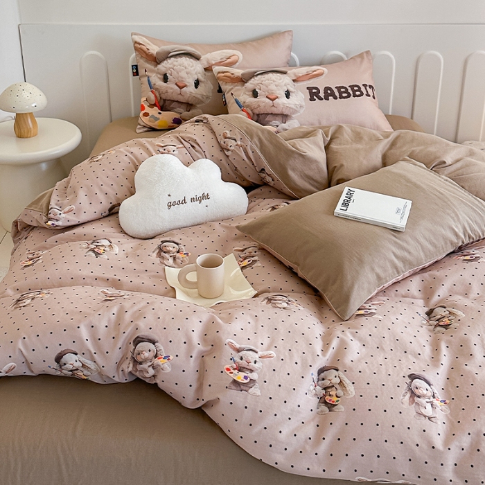 91家纺网 家纺一手货源 找家纺 （总）RYB红黄兰 2025新款ins卡通5D立体数码全棉纯棉有氧双层纱四件套系列