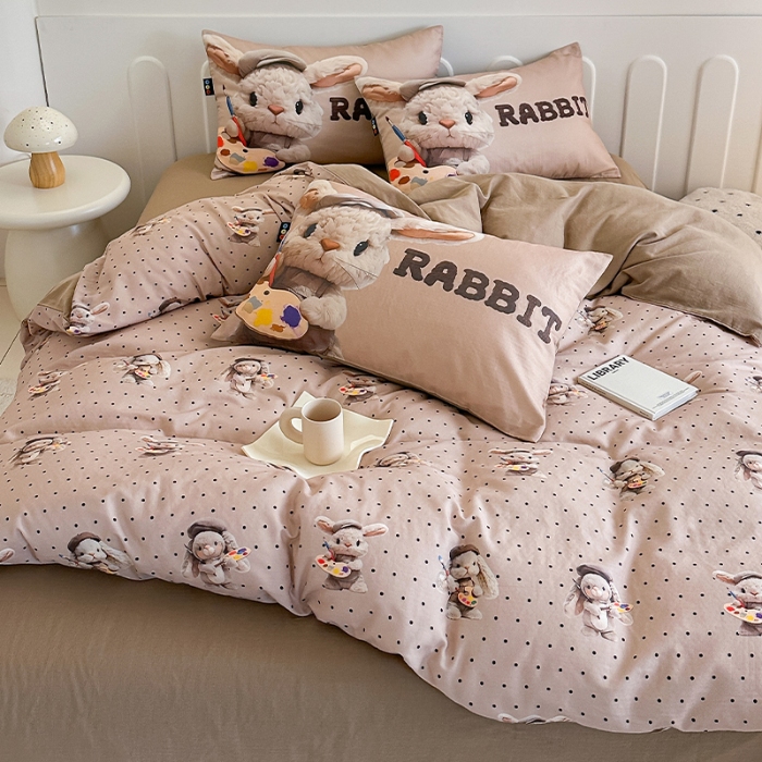 91家纺网 家纺一手货源 找家纺 （总）RYB红黄兰 2025新款ins卡通5D立体数码全棉纯棉有氧双层纱四件套系列