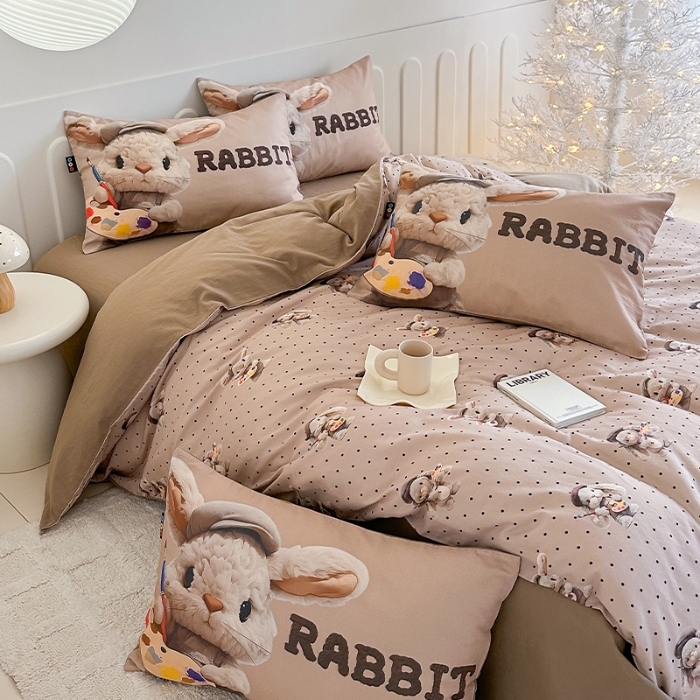 91家纺网 家纺一手货源 找家纺 （总）RYB红黄兰 2025新款ins卡通5D立体数码全棉纯棉有氧双层纱四件套系列