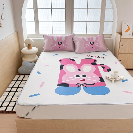 91家纺网 家纺一手货源 找家纺 （总）RYB红黄兰 2025新款INS原创超萌卡通大版碳光冰丝凉席三明治空调席三件套席子