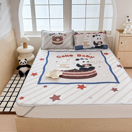 91家纺网 家纺一手货源 找家纺 （总）RYB红黄兰 2025新款INS原创超萌卡通大版碳光冰丝凉席三明治空调席三件套席子