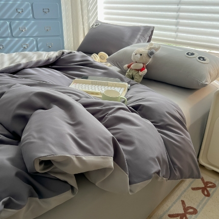 91家纺网 家纺一手货源 找家纺 （总）（有买家秀）2025新款大眼睛毛巾绣水洗棉纯色双拼四件套简约高级治愈风超柔舒适床上用品