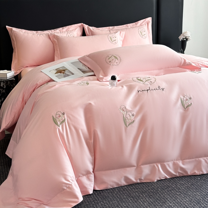 91家纺网 家纺一手货源 找家纺 （总）（控价）2025新款 专版花型 高克重A类 全棉长绒棉满屏重工刺绣四件套-铃兰物语