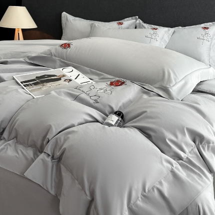 91家纺网 家纺一手货源 找家纺 （总）（控价）2025新款 专版花型 高克重A类 全棉长绒棉精工刺绣四件套-梅琳娜 