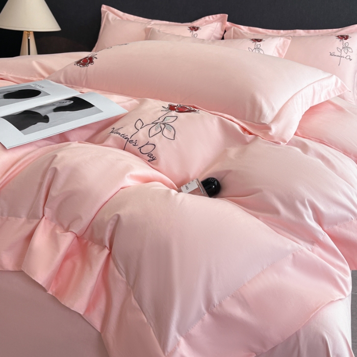 91家纺网 家纺一手货源 找家纺 （总）（控价）2025新款 专版花型 高克重A类 全棉长绒棉精工刺绣四件套-梅琳娜 