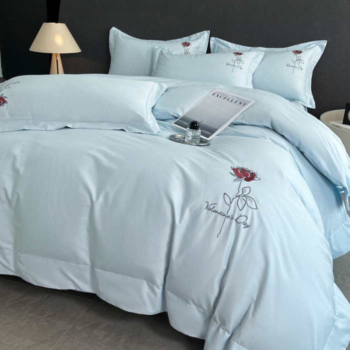 91家纺网 家纺一手货源 找家纺 （总）（控价）2025新款 专版花型 高克重A类 全棉长绒棉精工刺绣四件套-梅琳娜 